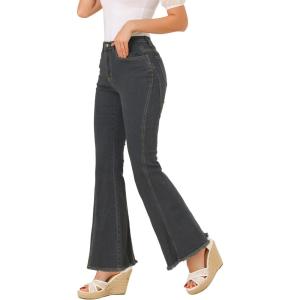 imageAllegra K Womens Flare Jeans 70s Vintage High Waist Stretch Denim Bell Bottom JeansBlackgrey