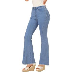 imageAllegra K Womens Flare Jeans 70s Vintage High Waist Stretch Denim Bell Bottom JeansLight Blue
