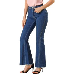 imageAllegra K Womens Flare Jeans 70s Vintage High Waist Stretch Denim Bell Bottom JeansMblue