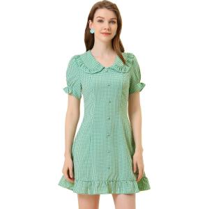 imageAllegra K Womens Gingham Checks Ruffled Peter Pan Collar Cute Mini DressBlue Yellow