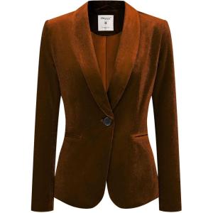 imageAllegra K Womens Halloween Christmas Office Coat Solid Shawl Collar 1 Button Velvet BlazerBrown
