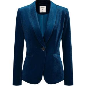 imageAllegra K Womens Halloween Christmas Office Coat Solid Shawl Collar 1 Button Velvet BlazerDeep Blue