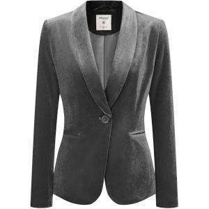 imageAllegra K Womens Halloween Christmas Office Coat Solid Shawl Collar 1 Button Velvet BlazerGray