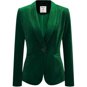 imageAllegra K Womens Halloween Christmas Office Coat Solid Shawl Collar 1 Button Velvet BlazerGreen