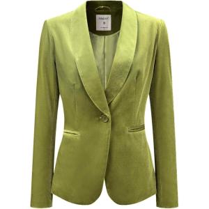 imageAllegra K Womens Halloween Christmas Office Coat Solid Shawl Collar 1 Button Velvet BlazerGreen Yellow