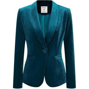 imageAllegra K Womens Halloween Christmas Office Coat Solid Shawl Collar 1 Button Velvet BlazerLake Blue