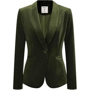 imageAllegra K Womens Halloween Christmas Office Coat Solid Shawl Collar 1 Button Velvet BlazerOlive Green