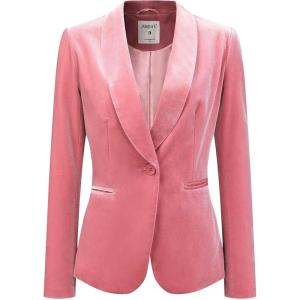 imageAllegra K Womens Halloween Christmas Office Coat Solid Shawl Collar 1 Button Velvet BlazerPink
