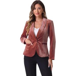 imageAllegra K Womens Halloween Christmas Office Coat Solid Shawl Collar 1 Button Velvet BlazerRed Brown