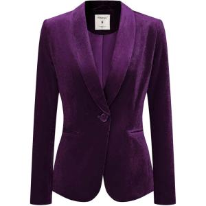 imageAllegra K Womens Halloween Christmas Office Coat Solid Shawl Collar 1 Button Velvet BlazerViolet