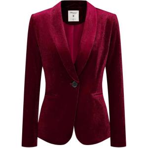 imageAllegra K Womens Halloween Christmas Office Coat Solid Shawl Collar 1 Button Velvet BlazerWine Red