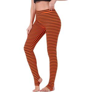 imageAllegra K Womens Rainbow Leggings Printed High Waist Elastic Waistband Party Yoga Stirrup PantsBlack Orangestripe