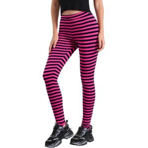 imageAllegra K Womens Rainbow Leggings Printed High Waist Elastic Waistband Party Yoga Stirrup PantsHot Pink Blackstripe