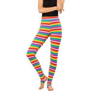 imageAllegra K Womens Rainbow Leggings Printed High Waist Elastic Waistband Party Yoga Stirrup PantsMulticolorstripe