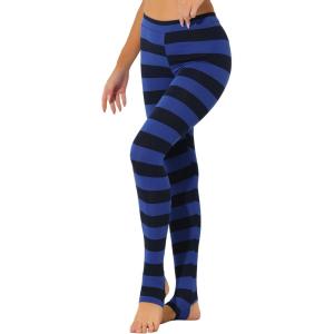 imageAllegra K Womens Rainbow Leggings Printed High Waist Elastic Waistband Party Yoga Stirrup PantsNavy Royal Bluestripe