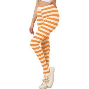 imageAllegra K Womens Rainbow Leggings Printed High Waist Elastic Waistband Party Yoga Stirrup PantsOrange Whitestripe