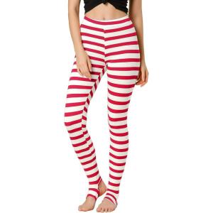 imageAllegra K Womens Rainbow Leggings Printed High Waist Elastic Waistband Party Yoga Stirrup PantsRed Whitestripe