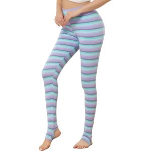 imageAllegra K Womens Rainbow Leggings Printed High Waist Elastic Waistband Party Yoga Stirrup PantsViolet Blue Stripe