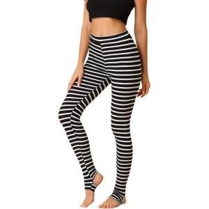 imageAllegra K Womens Rainbow Leggings Printed High Waist Elastic Waistband Party Yoga Stirrup PantsWhite Blackcolor Stripe