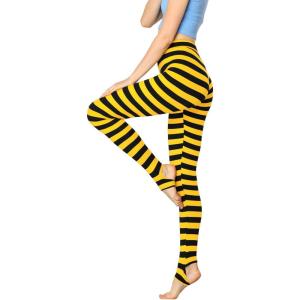 imageAllegra K Womens Rainbow Leggings Printed High Waist Elastic Waistband Party Yoga Stirrup PantsYellow Blackstripe