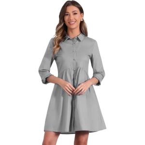 imageAllegra K Womens Shirt Dress Button Down 34 Sleeve School Work Mini Casual ShirtdressesGrey