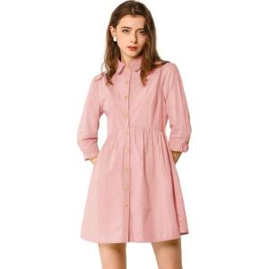 imageAllegra K Womens Shirt Dress Button Down 34 Sleeve School Work Mini Casual ShirtdressesPink