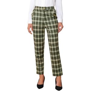 imageAllegra K Womens Vintage Tartan Plaid Pants Elastic Waist Straight Long TrousersArmy Green