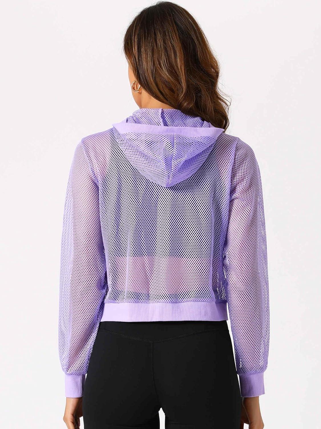 imageAllegra K Hoodie Jacket for Womens 2024 Zip Up Long Sleeve Mesh Sheer Bomber JacketsLight Purple