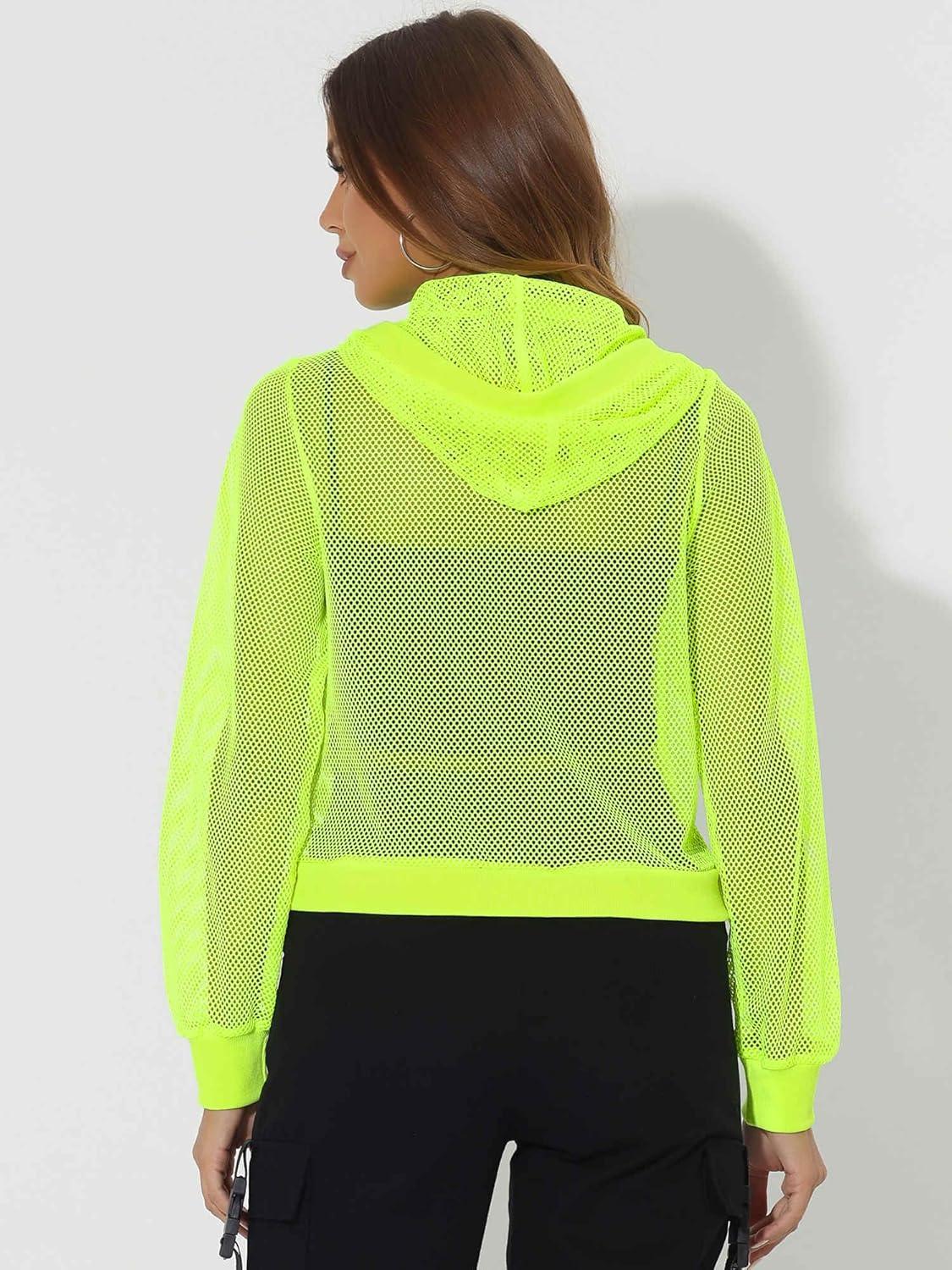 imageAllegra K Hoodie Jacket for Womens 2024 Zip Up Long Sleeve Mesh Sheer Bomber JacketsNeon Yellow