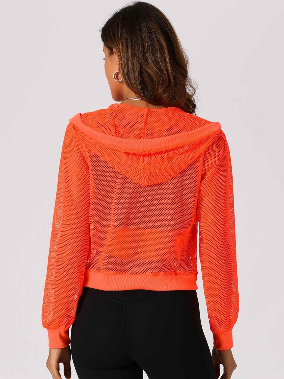 imageAllegra K Hoodie Jacket for Womens 2024 Zip Up Long Sleeve Mesh Sheer Bomber JacketsOrange