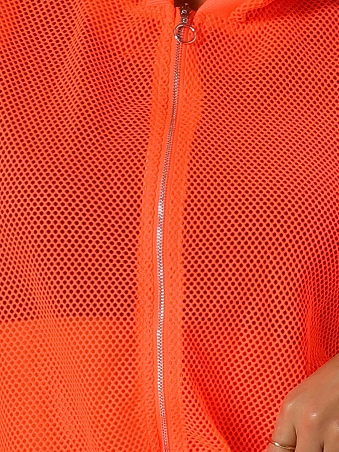 imageAllegra K Hoodie Jacket for Womens 2024 Zip Up Long Sleeve Mesh Sheer Bomber JacketsOrange