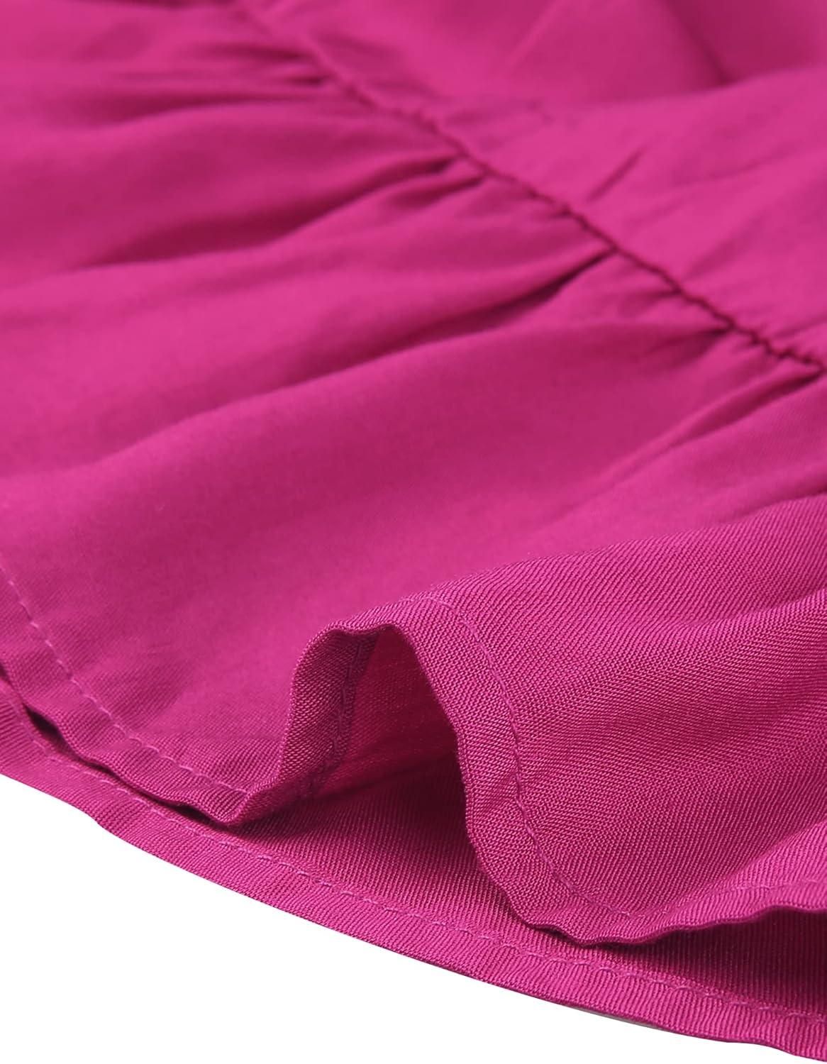 imageAllegra K Summer Boho Dress for Womens Smocked Spaghetti Strap Tie Waist Ruffle Beach Cami DressesFuchsia