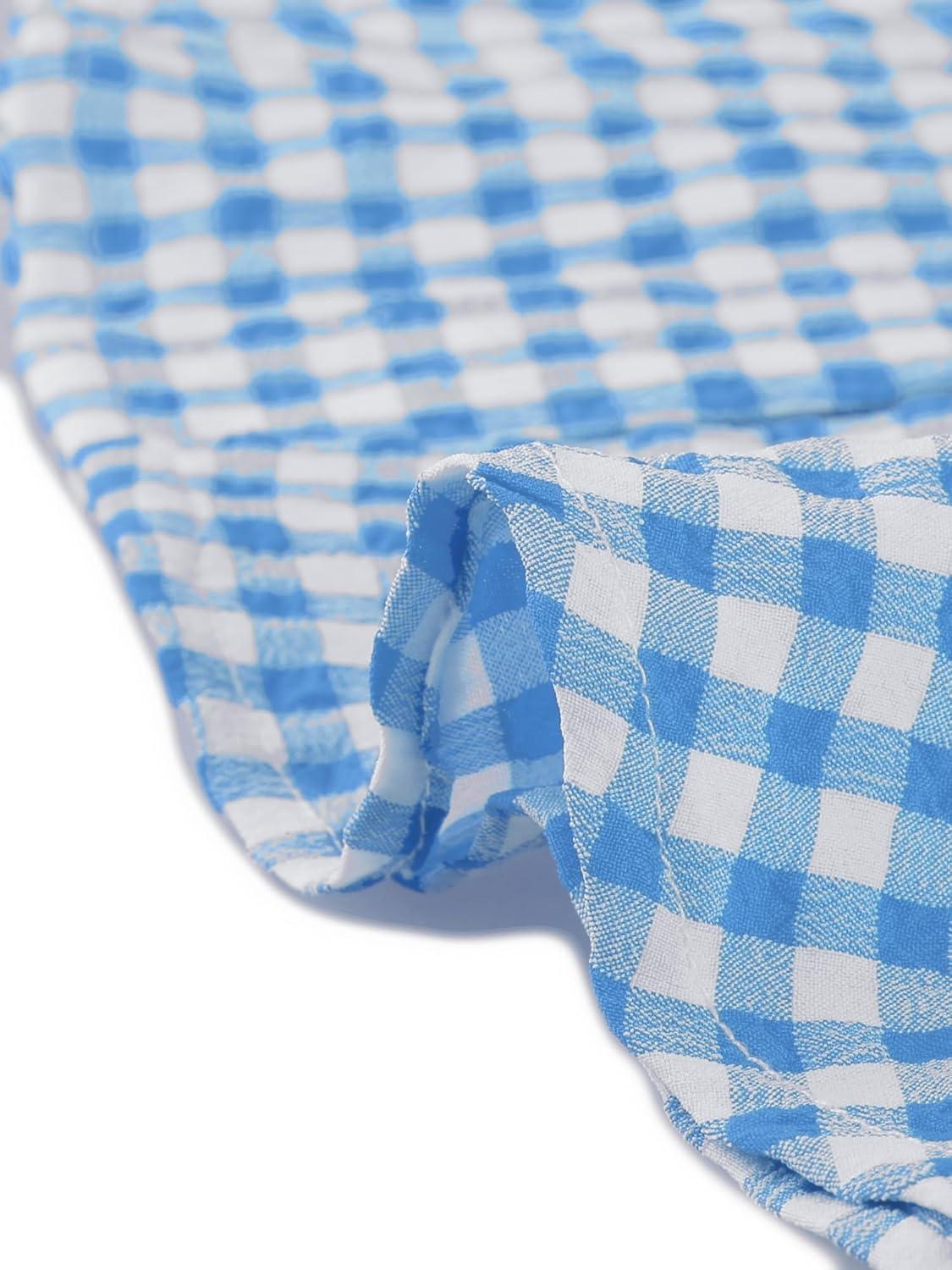 imageAllegra K Summer Gingham Tops for Womens Square Neck Ruffle Cap Sleeve BlousesBlue