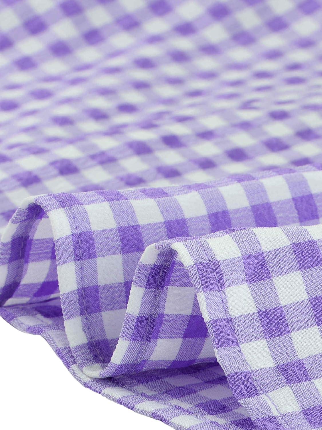 imageAllegra K Summer Gingham Tops for Womens Square Neck Ruffle Cap Sleeve BlousesPurple