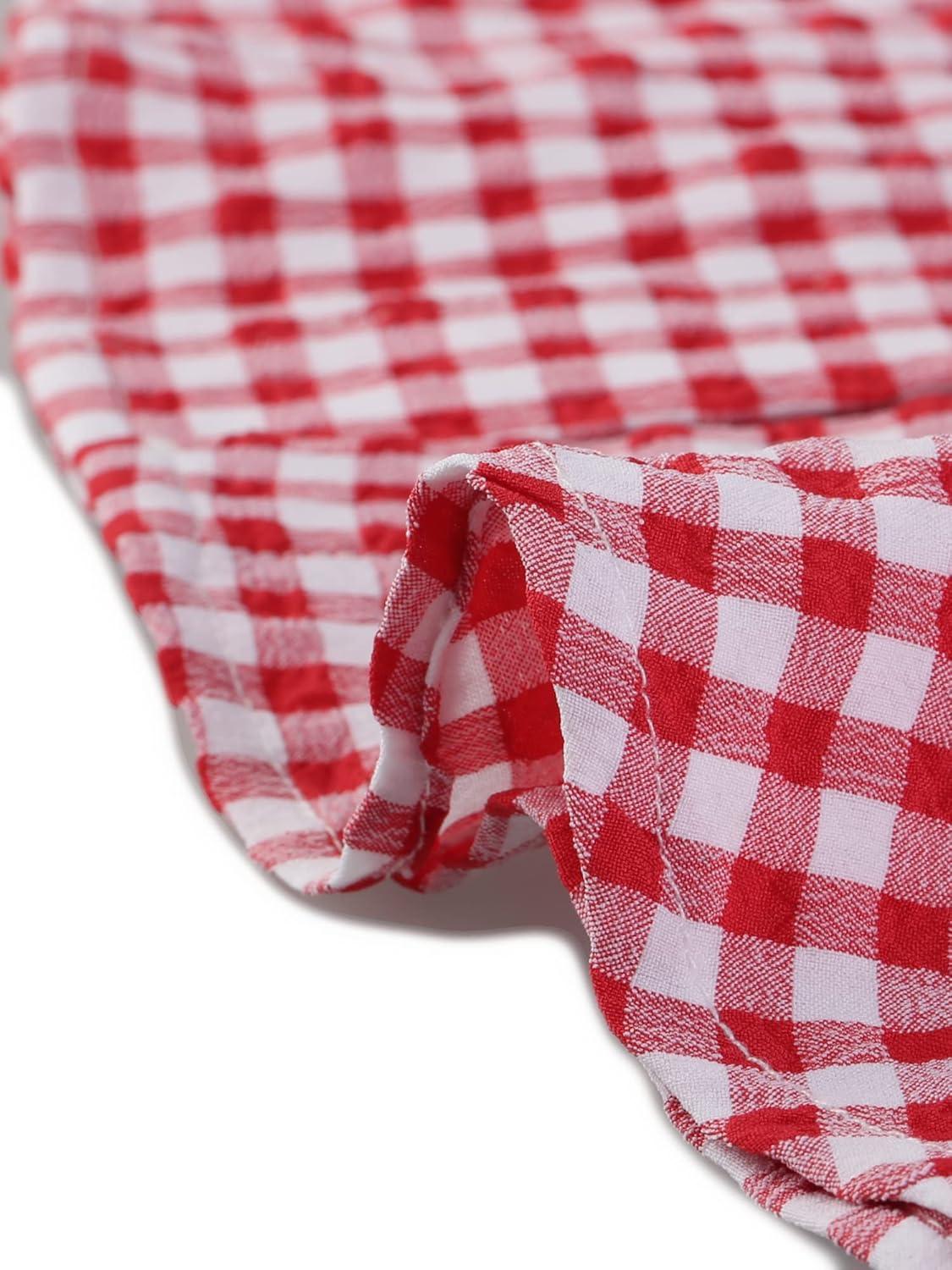 imageAllegra K Summer Gingham Tops for Womens Square Neck Ruffle Cap Sleeve BlousesRed