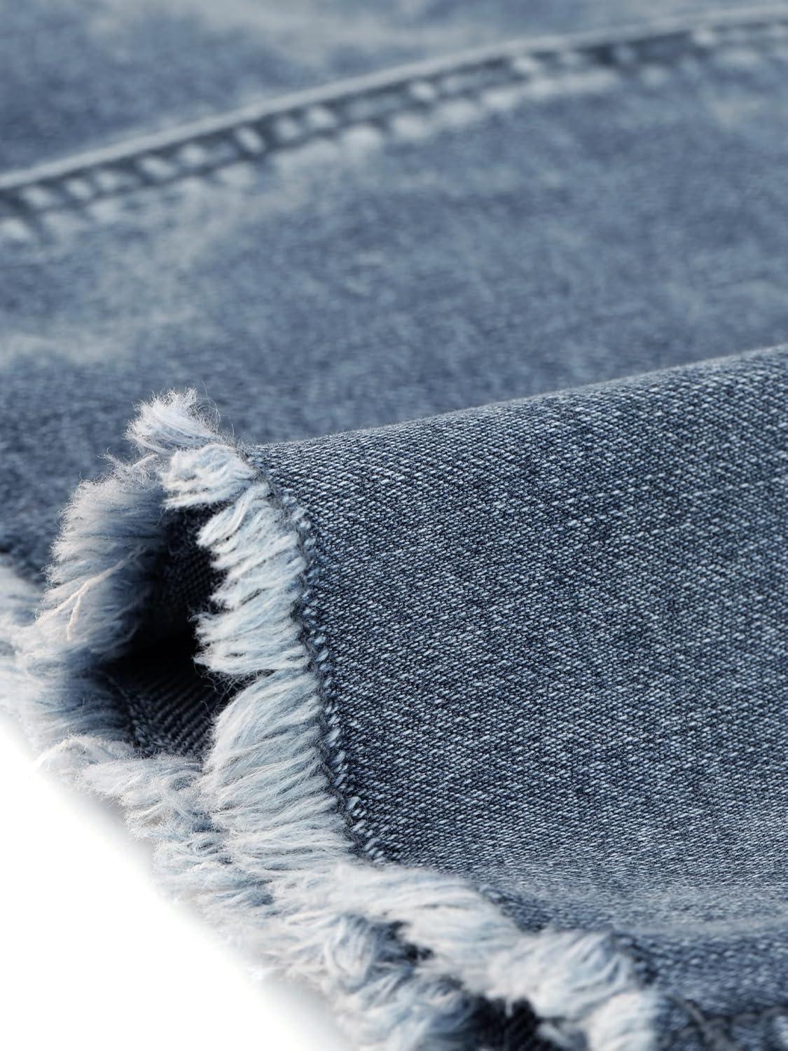 imageAllegra K Womens Basic Distressed High Waist Ripped Hem Washed Jeans Denim SkirtBlue Grey