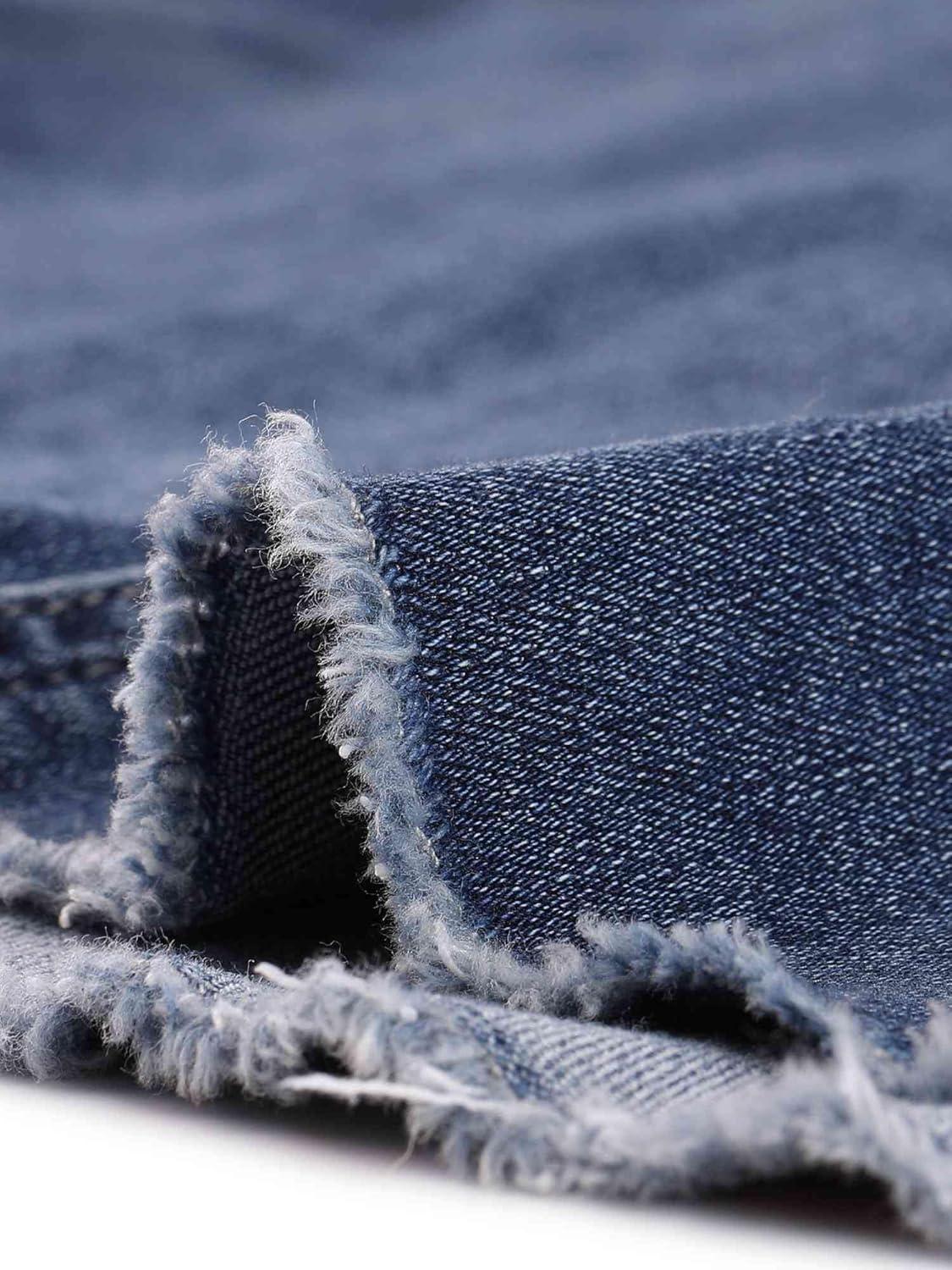 imageAllegra K Womens Basic Distressed High Waist Ripped Hem Washed Jeans Denim SkirtDark Blue