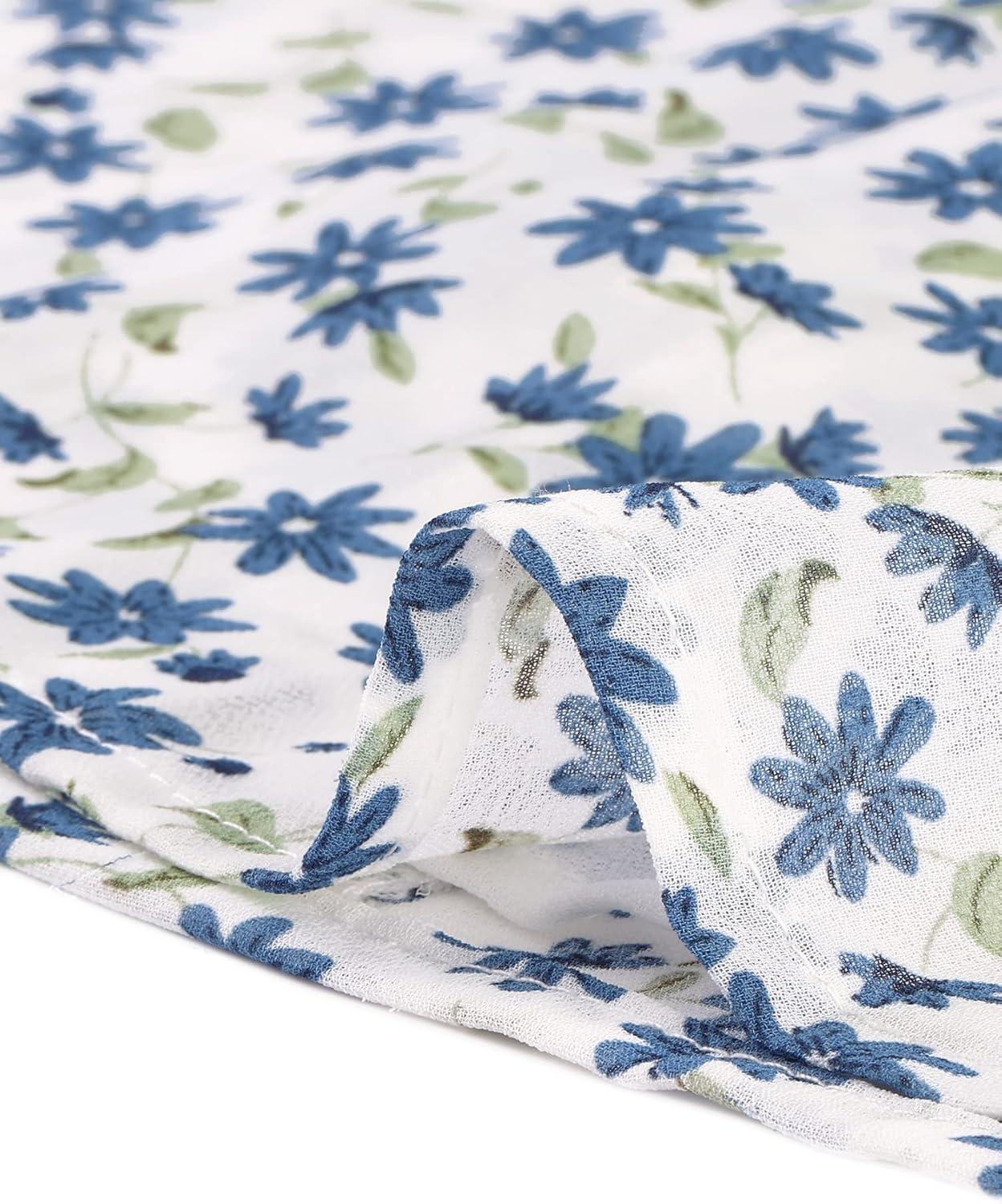imageAllegra K Womens Button Front Shirt Puff Short Sleeves Chiffon Floral TopBlue