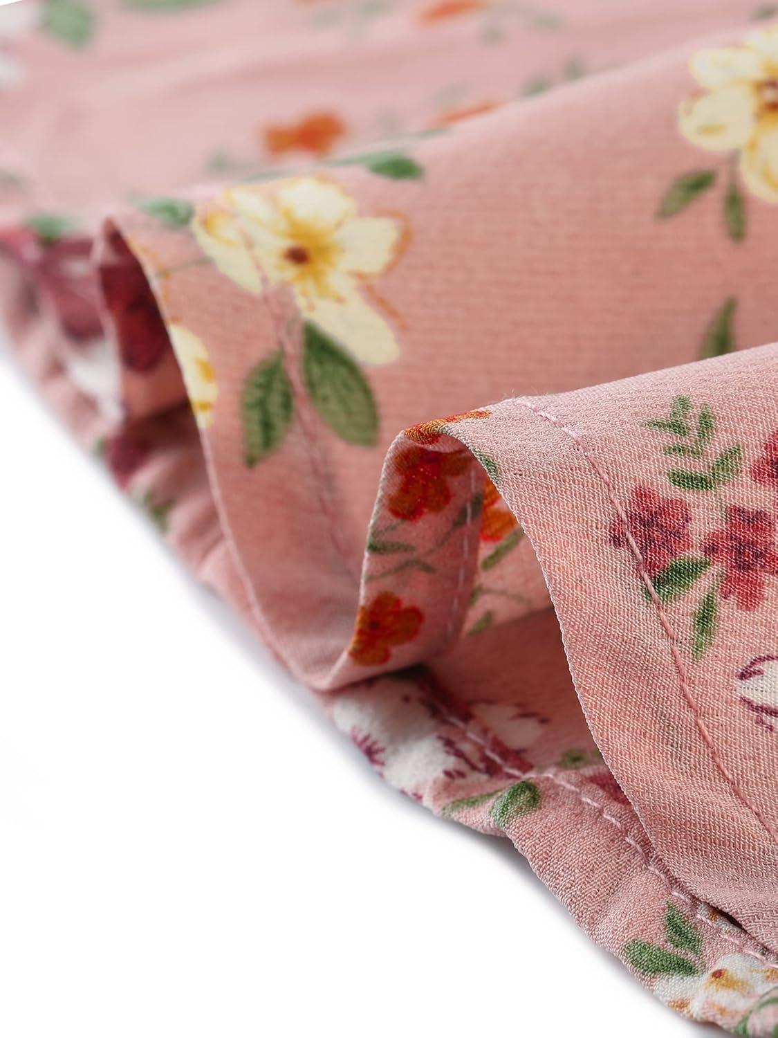 imageAllegra K Womens Button Up Short Sleeve ALine Chiffon Vintage Floral Shirt DressDusty Pink