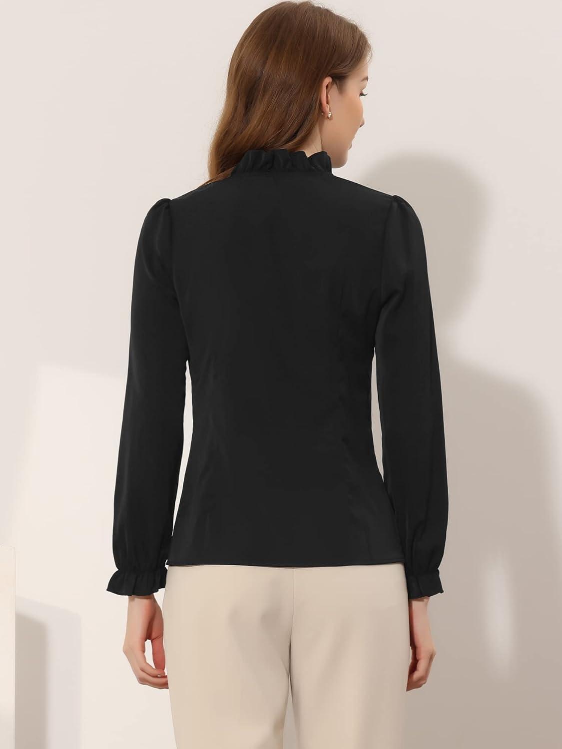 imageAllegra K Womens Fall Blouse 2025 Long Sleeve Ruffle Tie Neck Business Work TopBlack