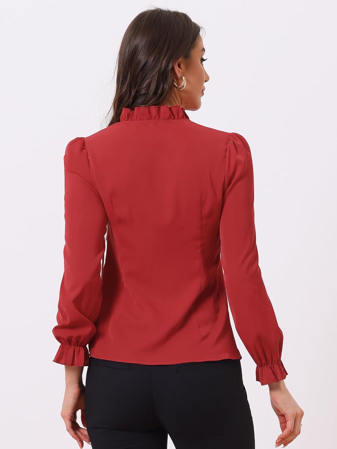 imageAllegra K Womens Fall Blouse 2025 Long Sleeve Ruffle Tie Neck Business Work TopDark Red