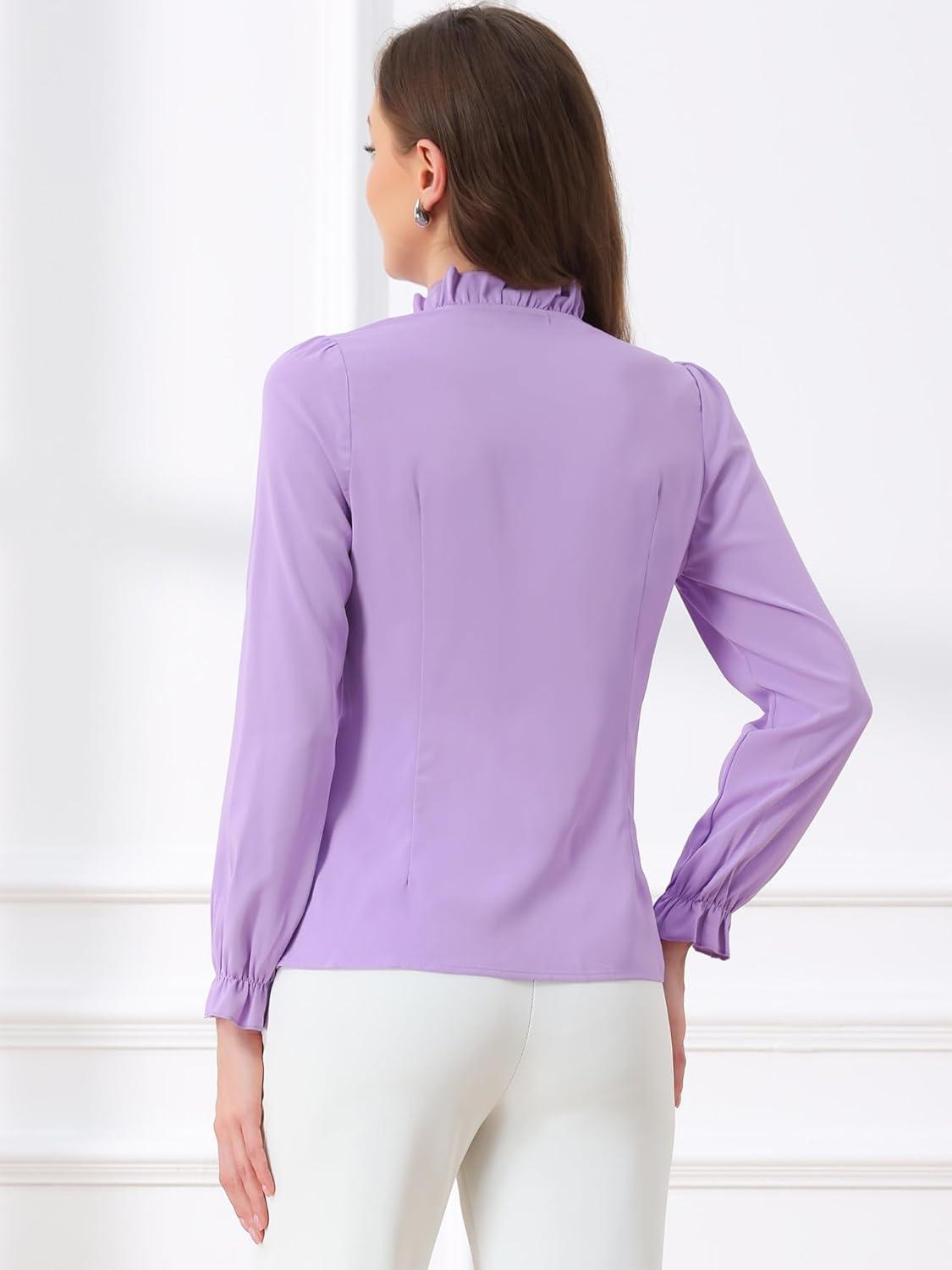 imageAllegra K Womens Fall Blouse 2025 Long Sleeve Ruffle Tie Neck Business Work TopLight Purple