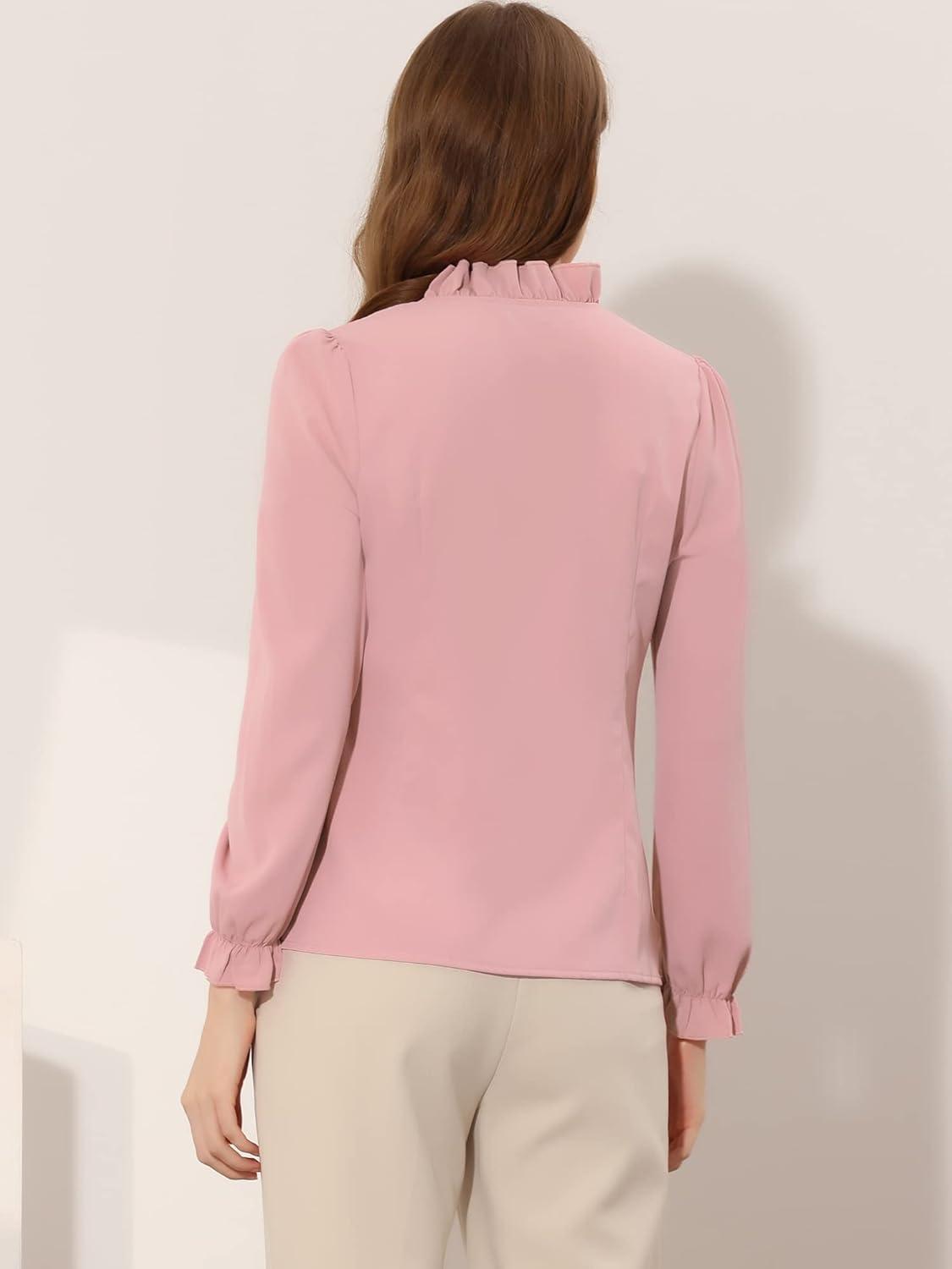 imageAllegra K Womens Fall Blouse 2025 Long Sleeve Ruffle Tie Neck Business Work TopPink