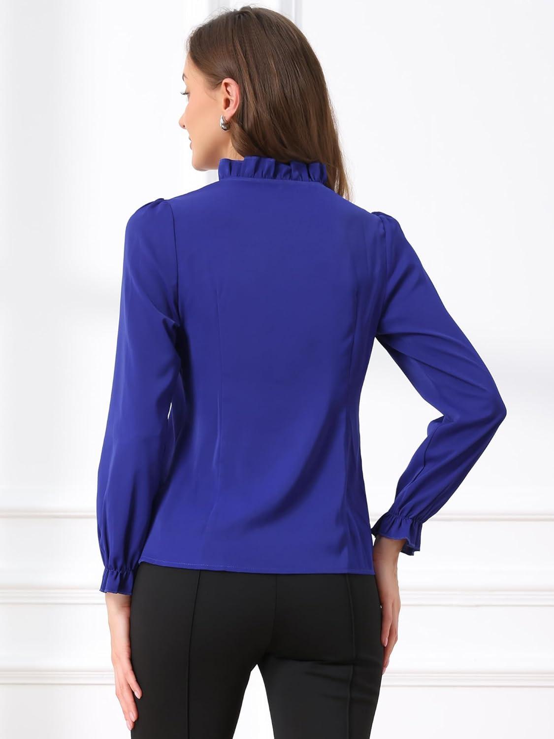 imageAllegra K Womens Fall Blouse 2025 Long Sleeve Ruffle Tie Neck Business Work TopRoyal Blue