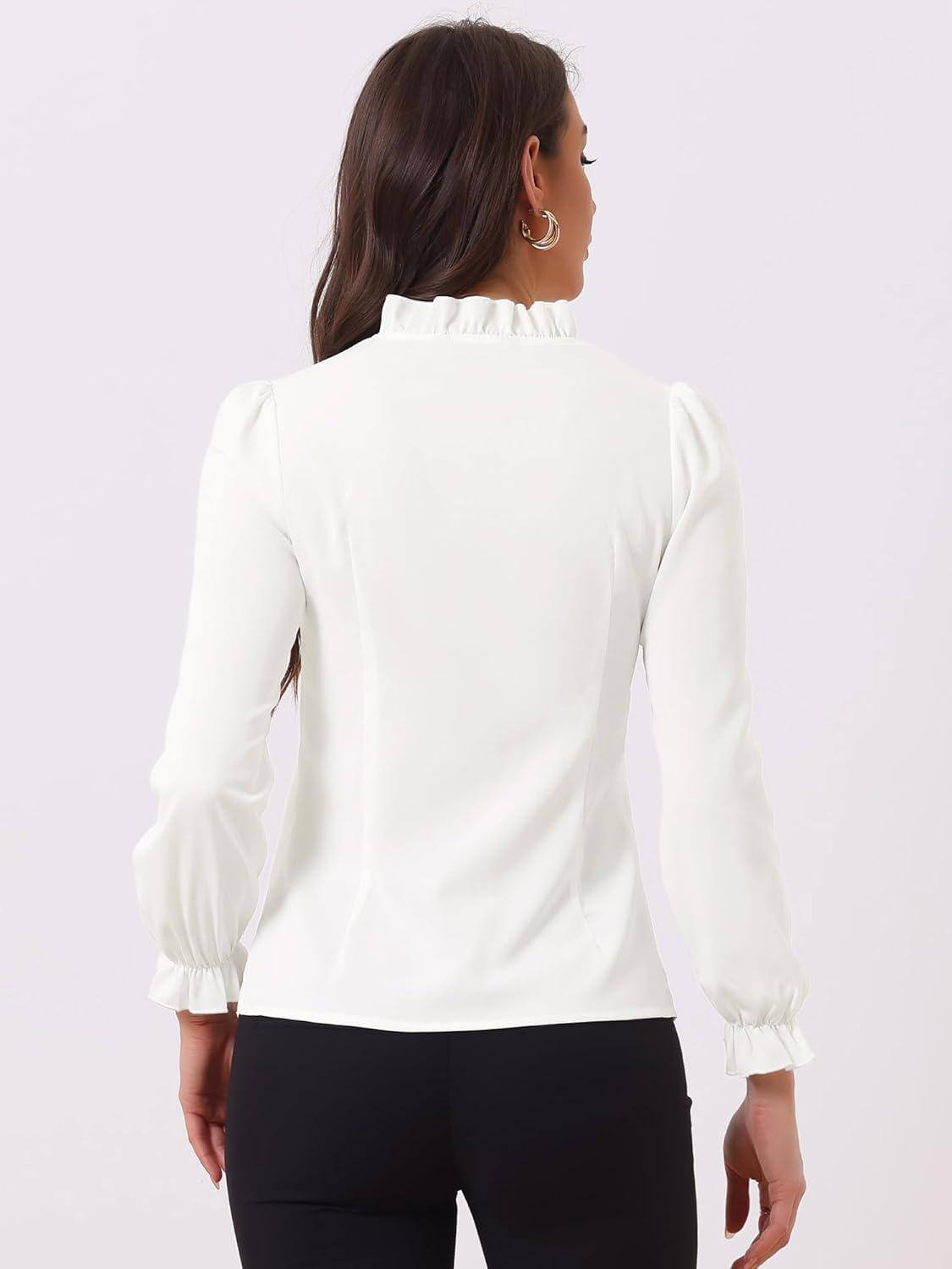 imageAllegra K Womens Fall Blouse 2025 Long Sleeve Ruffle Tie Neck Business Work TopWhite