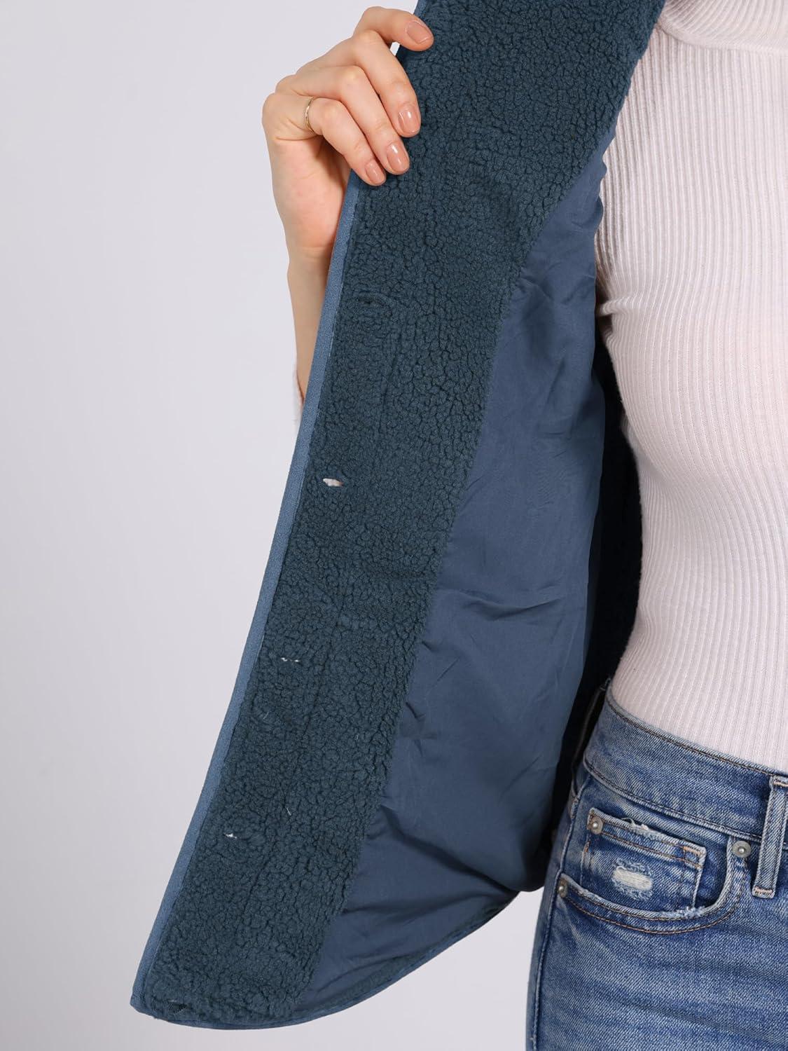 imageAllegra K Womens Fleece Vest Button Down Sleeveless Jacket with Pockets Oversized Fuzzy VestsDark Blue