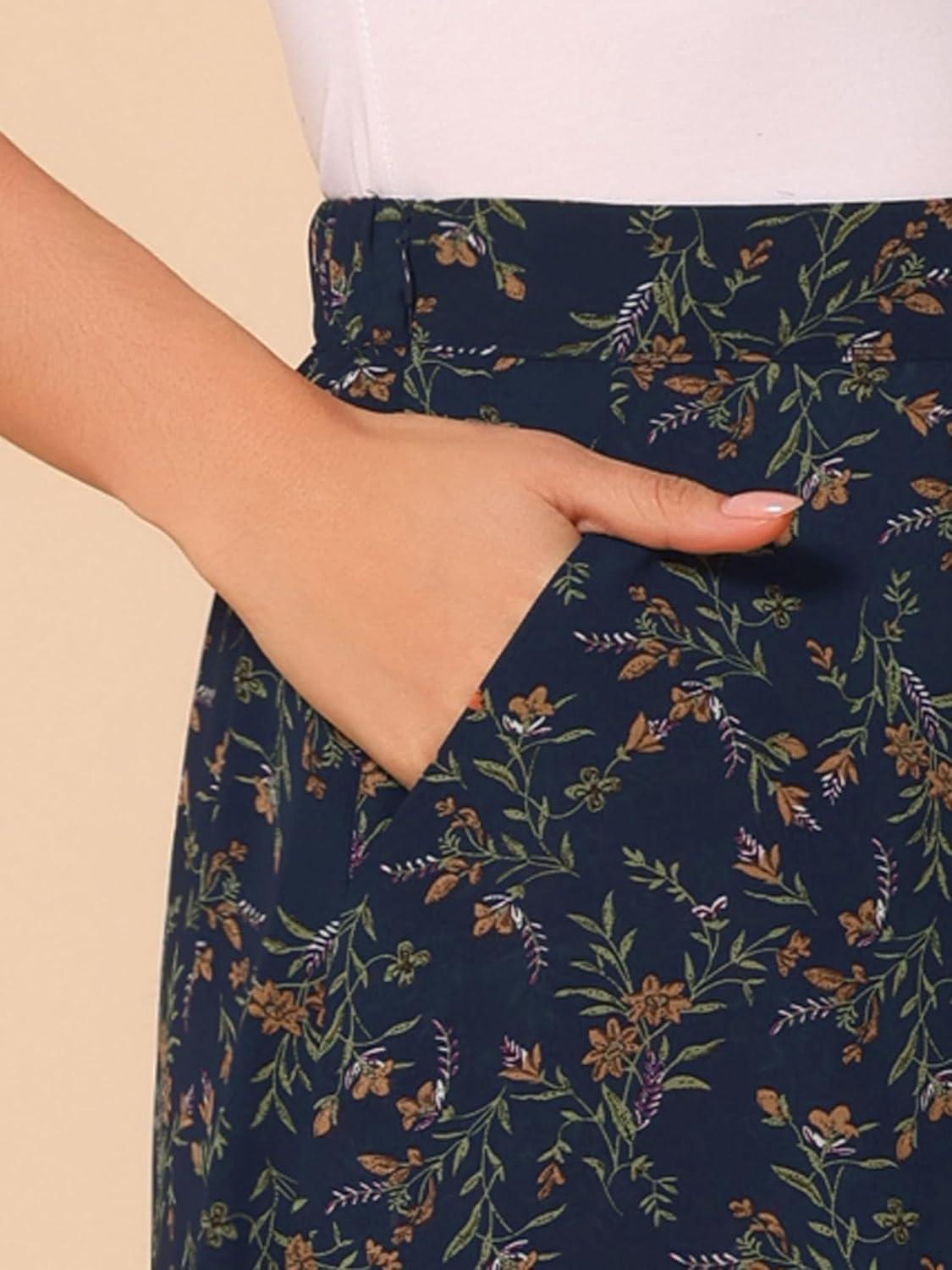imageAllegra K Womens Floral Skirt ALine Midi Skirt Chiffon Elegant 2025 Fall SkirtsNavy Blue