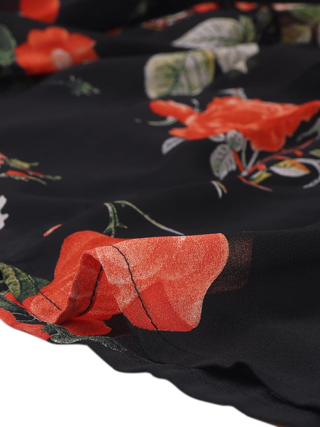 imageAllegra K Womens Floral Skirt Chiffon Aline Long Tiered Ruffle Boho Summer Midi SkirtsBlack Pink