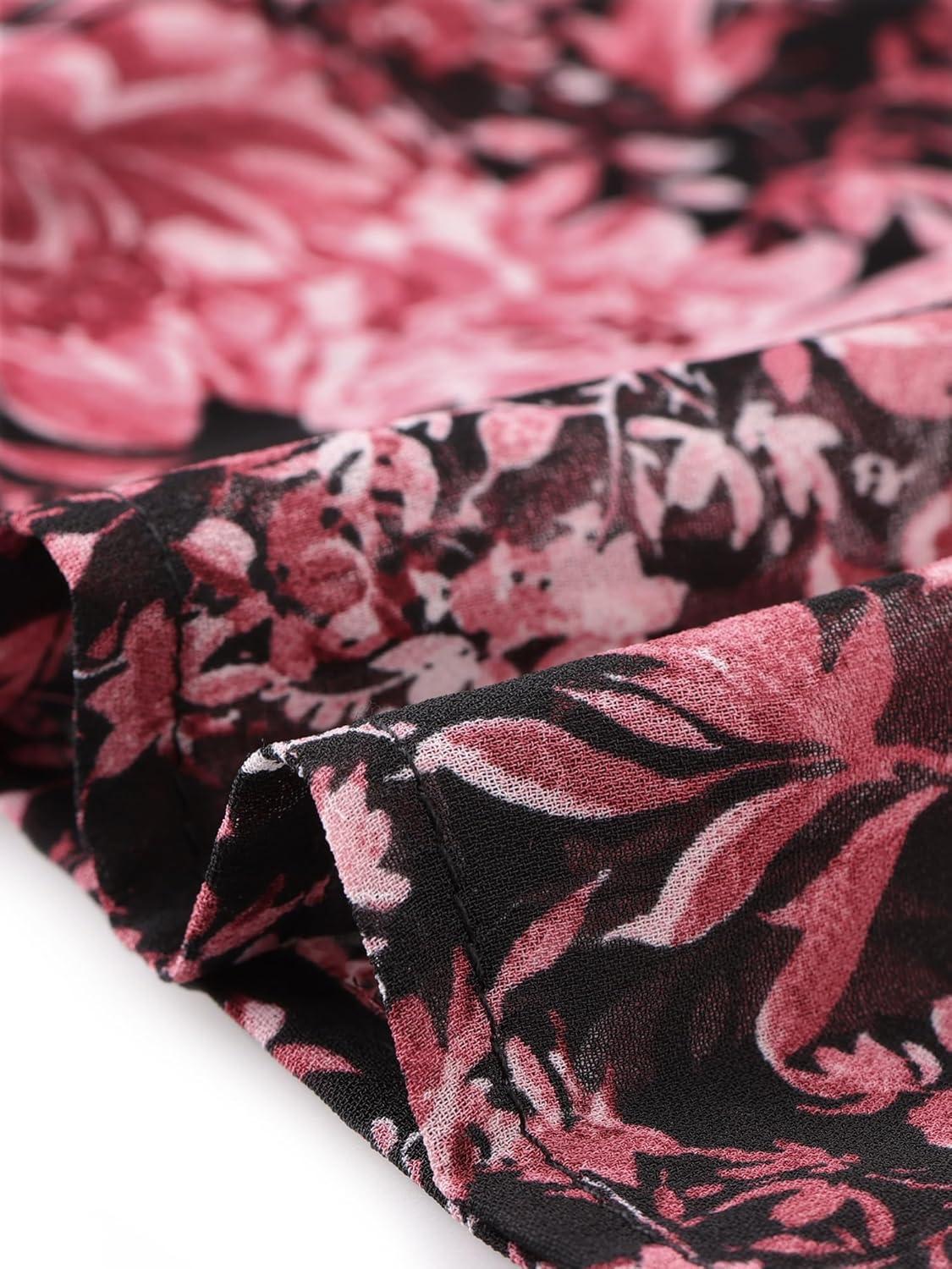 imageAllegra K Womens Floral Skirt Chiffon Aline Long Tiered Ruffle Boho Summer Midi SkirtsBlack Pinks