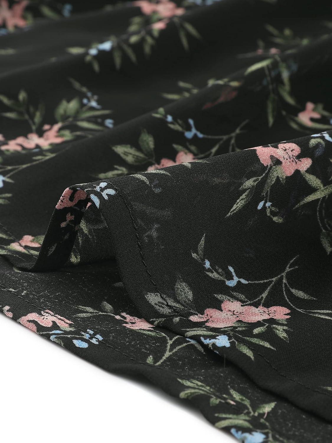 imageAllegra K Womens Floral Skirt Chiffon Aline Long Tiered Ruffle Boho Summer Midi SkirtsBlack a